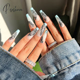 24Pcs Fake Long Fingernail Ballet Nude Color Transparent Pink Cloud Manicure Patch Press On Nails