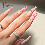 24Pcs Fake Long Fingernail Ballet Nude Color Transparent Pink Cloud Manicure Patch Press On Nails