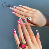 24Pcs Fake Long Fingernail Ballet Nude Color Transparent Pink Cloud Manicure Patch Press On Nails