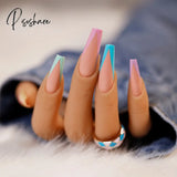 24Pcs Fake Long Fingernail Ballet Nude Color Transparent Pink Cloud Manicure Patch Press On Nails