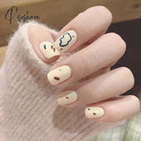 24Pcs Fake Nail Patch Cute Short Cow Butterfly Printed False Full Finished For Girl Art Tips Press