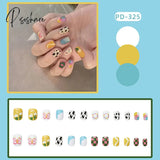 24Pcs Fake Nail Patch Cute Short Cow Butterfly Printed False Full Finished For Girl Art Tips Press