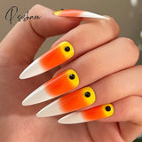 24Pcs Fake Nails Halloween Long Style Full Cover False Diy Glue Press On Nail Supplies For