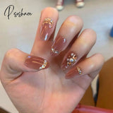 24Pcs Fake Nails With Shiny Bow Diamond Design Long Coffin Head French Style Press On Wearable Full