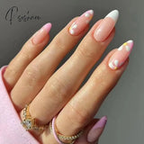 24Pcs False Press On Nails Pink Color Oval Head Mid-Length Wear Finished Product Wearable Full