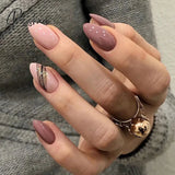 24Pcs False Press On Nails Pink Color Oval Head Mid-Length Wear Finished Product Wearable Full