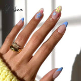 24Pcs False Press On Nails Pink Color Oval Head Mid-Length Wear Finished Product Wearable Full