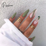 24Pcs False Press On Nails Pink Color Oval Head Mid-Length Wear Finished Product Wearable Full