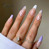 24Pcs False Press On Nails Pink Color Oval Head Mid-Length Wear Finished Product Wearable Full