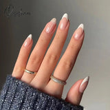 24Pcs False Press On Nails Pink Color Oval Head Mid-Length Wear Finished Product Wearable Full