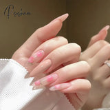 24Pcs False Press On Nails Pink Color Oval Head Mid-Length Wear Finished Product Wearable Full