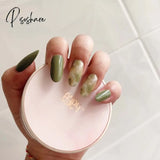 24Pcs False Press On Nails Pink Color Oval Head Mid-Length Wear Finished Product Wearable Full