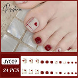 24Pcs French Fake Toe Nails For Girl Love Print Full Finished Short Pointed Head Manicure Foot Tips