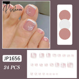 24Pcs French Fake Toe Nails For Girl Love Print Full Finished Short Pointed Head Manicure Foot Tips