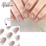 24Pcs French Style Glitter Artificial Nails Short Press On Nail Shiny Powder Design Almond False