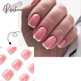 24Pcs French White Edge Fake Nails Short Coffin Nude Pink False Nail Tips Full Cover Detachable