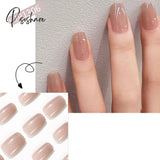 24Pcs French White Edge Fake Nails Short Coffin Nude Pink False Nail Tips Full Cover Detachable