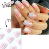 24Pcs French White Edge Fake Nails Short Coffin Nude Pink False Nail Tips Full Cover Detachable