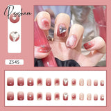 24Pcs Glitter Crystal False Nails Gray Color Full Finished Artificial With French Design Acrylic