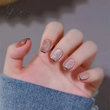 24Pcs Glitter Fake Nail Patch Cat Eye Design False Press On Finger Tips Detachable Full Cover