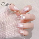 24Pcs Glitter Fake Nail Patch Cat Eye Design False Press On Finger Tips Detachable Full Cover