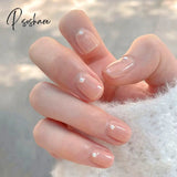 24Pcs Glitter Fake Nails Short Skin Tone And Pearl Design Pree On Nail Tips Wear Nail Art Finished