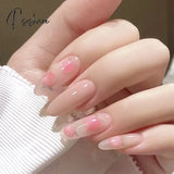 24Pcs Glitter Fake Nails Short Skin Tone And Pearl Design Pree On Nail Tips Wear Nail Art Finished