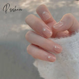 24Pcs Glitter Fake Nails Short Skin Tone And Pearl Design Pree On Nail Tips Wear Nail Art Finished