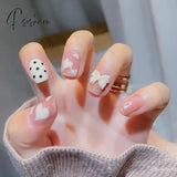 24Pcs Glitter Fake Nails Short Skin Tone And Pearl Design Pree On Nail Tips Wear Nail Art Finished