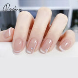 24Pcs Glitter Fake Nails Short Skin Tone And Pearl Design Pree On Nail Tips Wear Nail Art Finished