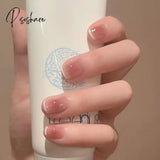 24Pcs Glitter Fake Nails Short Skin Tone And Pearl Design Pree On Nail Tips Wear Nail Art Finished