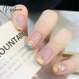 24Pcs Glitter Fake Nails Short Skin Tone And Pearl Design Pree On Nail Tips Wear Nail Art Finished