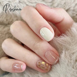 24Pcs Glitter Fake Nails Short Skin Tone And Pearl Design Pree On Nail Tips Wear Nail Art Finished