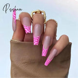 24Pcs Golden Line Manicure Fake Nails Long Ballerina Wearable Coffin False Full Cover Acrylic Nail