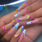 24Pcs Golden Line Manicure Fake Nails Long Ballerina Wearable Coffin False Full Cover Acrylic Nail