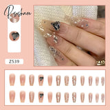 24Pcs Love Diamond Decor Fake Nails Wearable Detachable Long Coffin Ballet Press On Nails For Bride