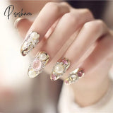 24Pcs Luxe Shining Rhinestone Wedding False Nails Transparent Glitter Gems Crown Designed Square