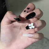 24Pcs Mid Length Fake Nails Ballet Removable Wear Full Cover Coffin Head Press On Nail Artificial