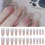 24Pcs Mid Length Fake Nails Ballet Removable Wear Full Cover Coffin Head Press On Nail Artificial