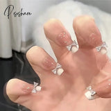 24Pcs Mid Length Fake Nails Ballet Removable Wear Full Cover Coffin Head Press On Nail Artificial