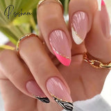 24Pcs Pink French Almond False Nails Detachable Fake Full Cover Nail Tips Press On Manicure Tool