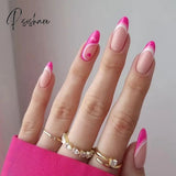 24Pcs Pink French Almond False Nails Detachable Fake Full Cover Nail Tips Press On Manicure Tool