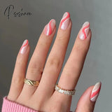 24Pcs Pink French Almond False Nails Detachable Fake Full Cover Nail Tips Press On Manicure Tool