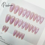 24Pcs Pink Heart Pattern False Nail With Diamond Decor Oval Pointed Head Fake Full Finished Press