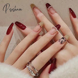 24Pcs Pink Heart Pattern False Nail With Diamond Decor Oval Pointed Head Fake Full Finished Press