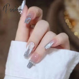 24Pcs Pink Heart Pattern False Nail With Diamond Decor Oval Pointed Head Fake Full Finished Press