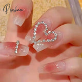 24Pcs Press On Nails With Diamond Butterfly Design White Fake Coffin Ballet False Manicure Salon