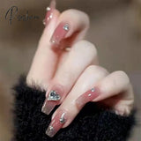 24Pcs Press On Nails With Diamond Butterfly Design White Fake Coffin Ballet False Manicure Salon