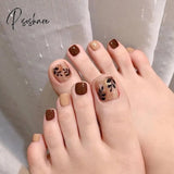 24Pcs Purple False Toe Nails Summer Full Cover Wearable Fake Toenail Art Finished Removable Nail