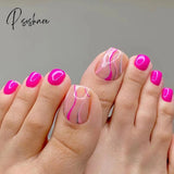 24Pcs Purple False Toe Nails Summer Full Cover Wearable Fake Toenail Art Finished Removable Nail